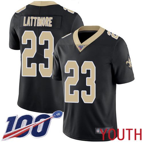 New Orleans Saints Limited Black Youth Marshon Lattimore Home Jersey NFL Football #23 100th Season Vapor Untouchable Jersey->youth nfl jersey->Youth Jersey